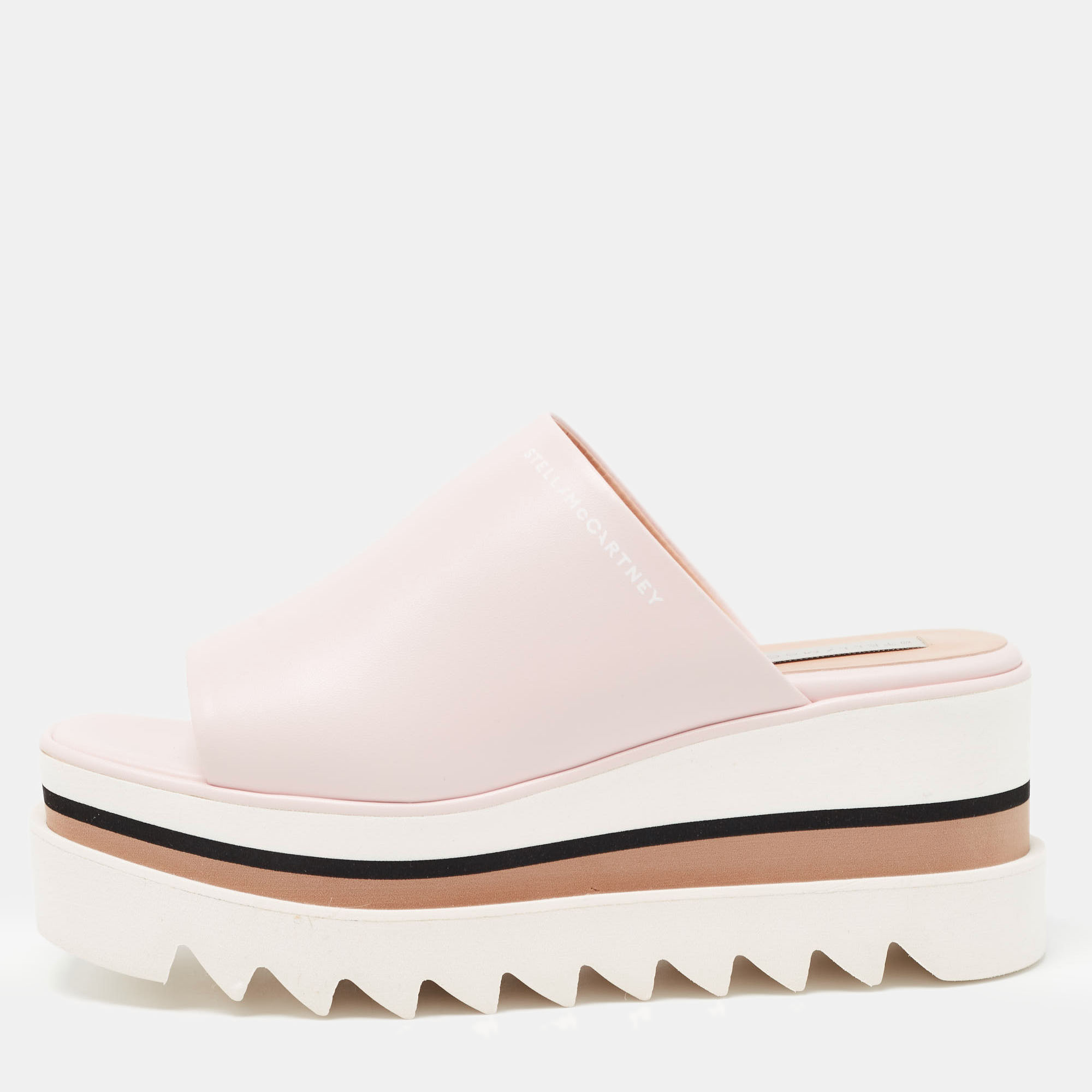 Stella mccartney pink/white faux leather sneak elyse platform sandals size 37.5