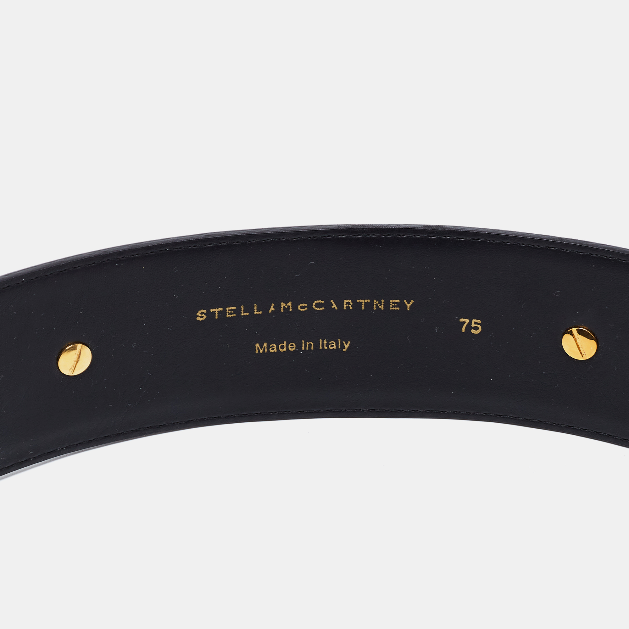 Stella McCartney Black Faux Leather Gold Tone Metal Plate Waist Belt 75 CM