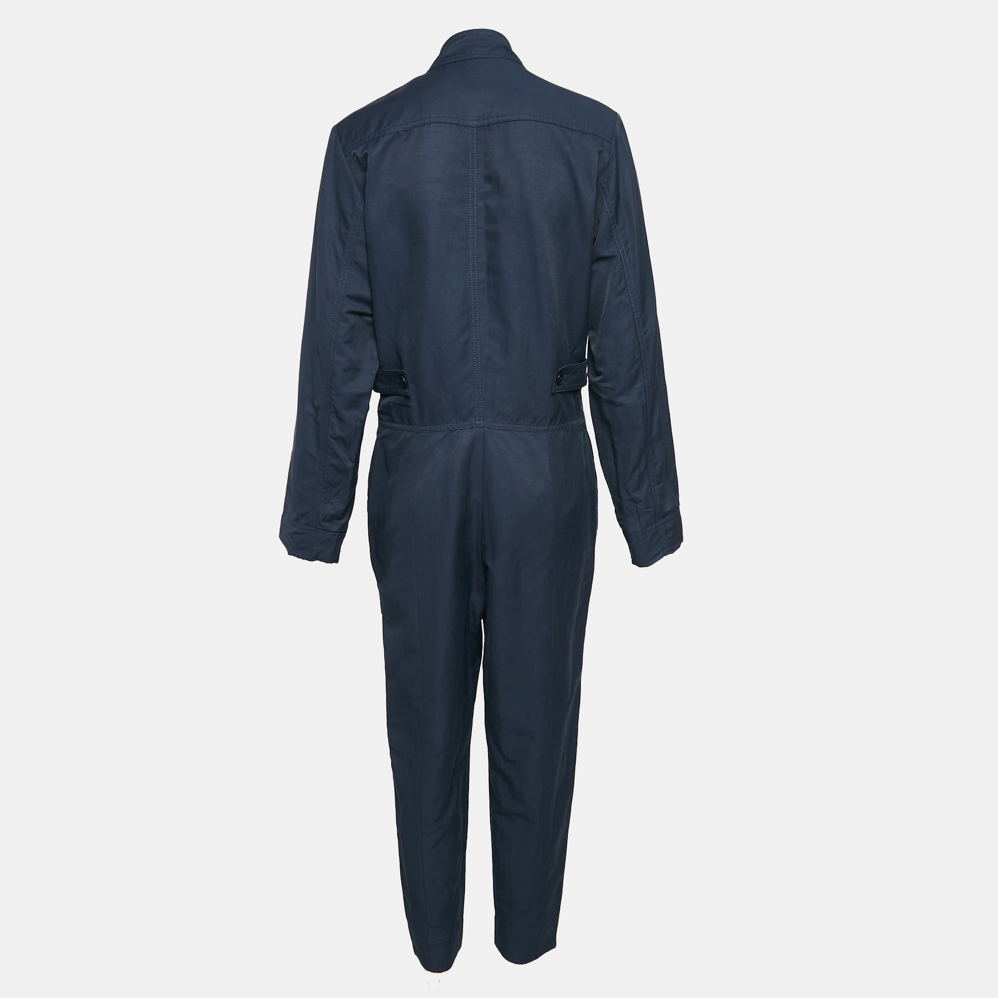 Stella McCartney Navy Blue Cotton Blend Zip Detailed Cargo Jumpsuit S