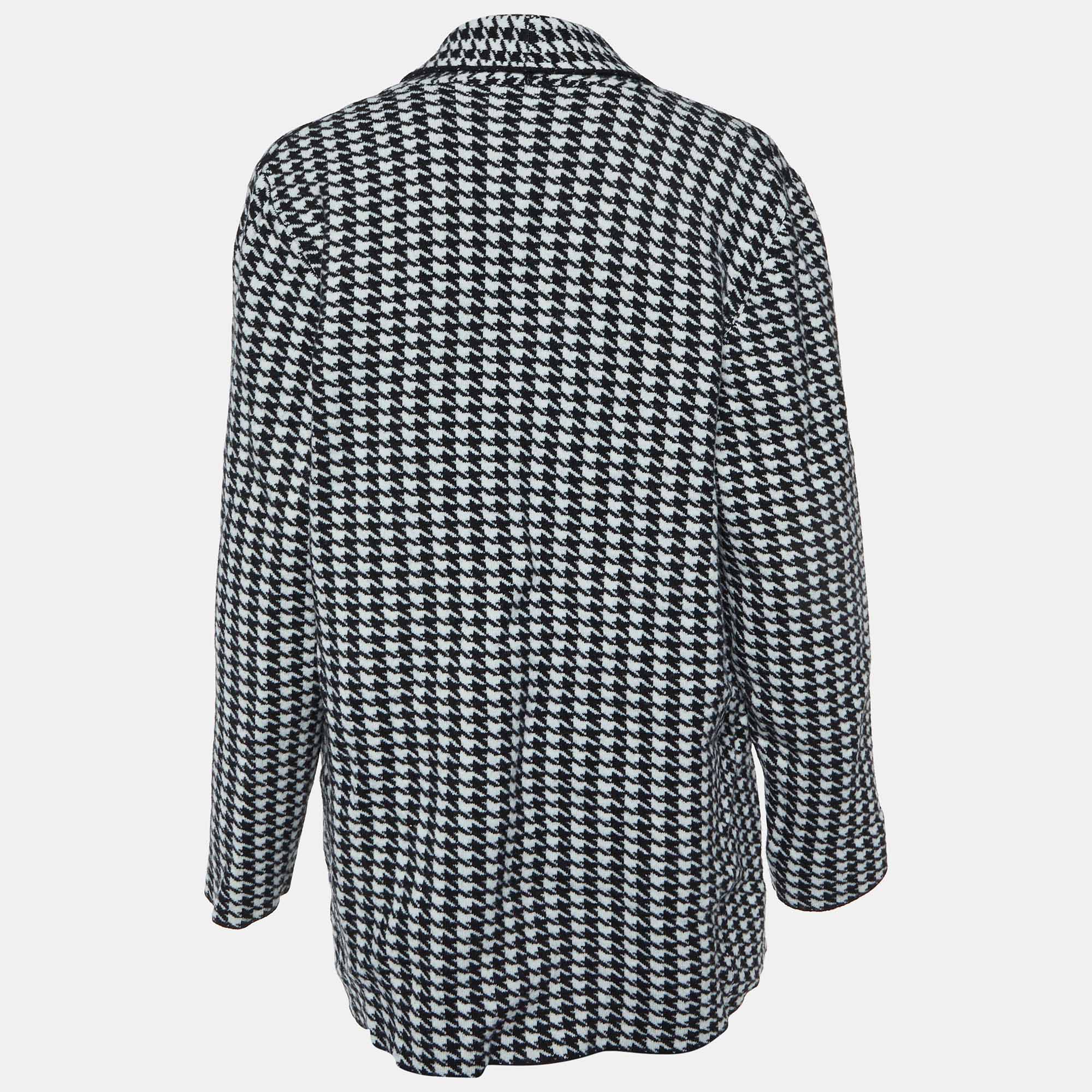 Stella McCartney Black/White Houndstooth Patterned Wool Cardigan M