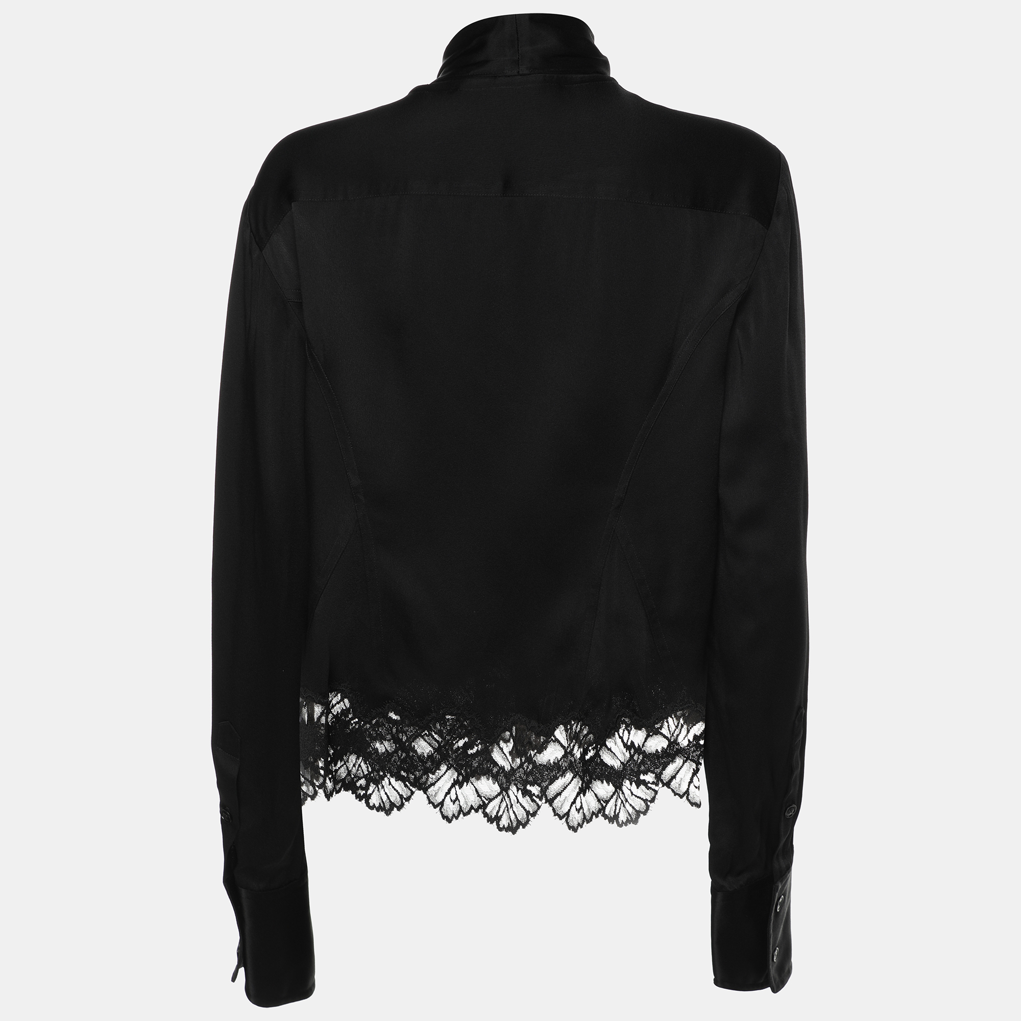 Stella McCartney Black Silk Lace Long Sleeve Top M