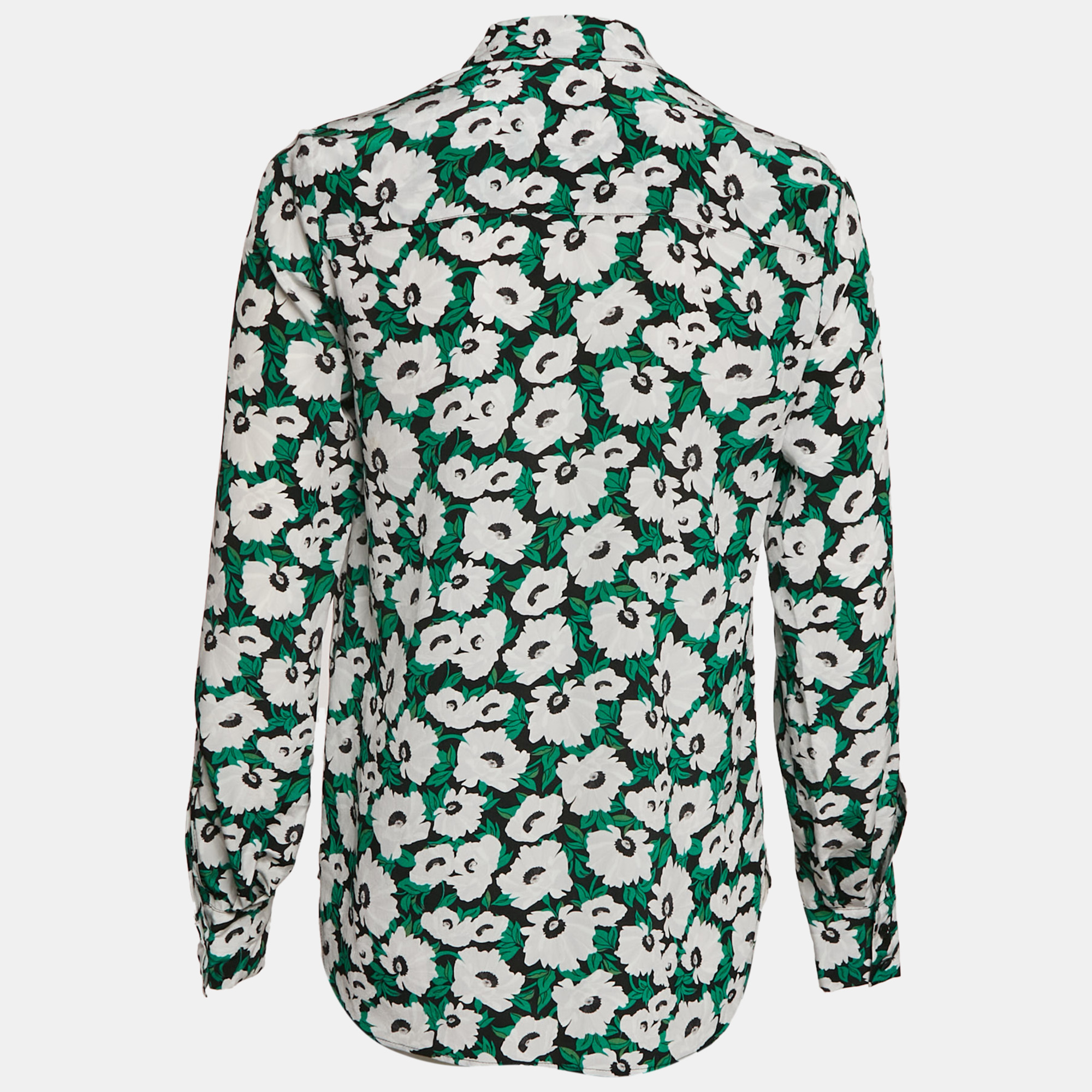 Stella McCartney Green Floral Print Silk Long Sleeve Shirt S