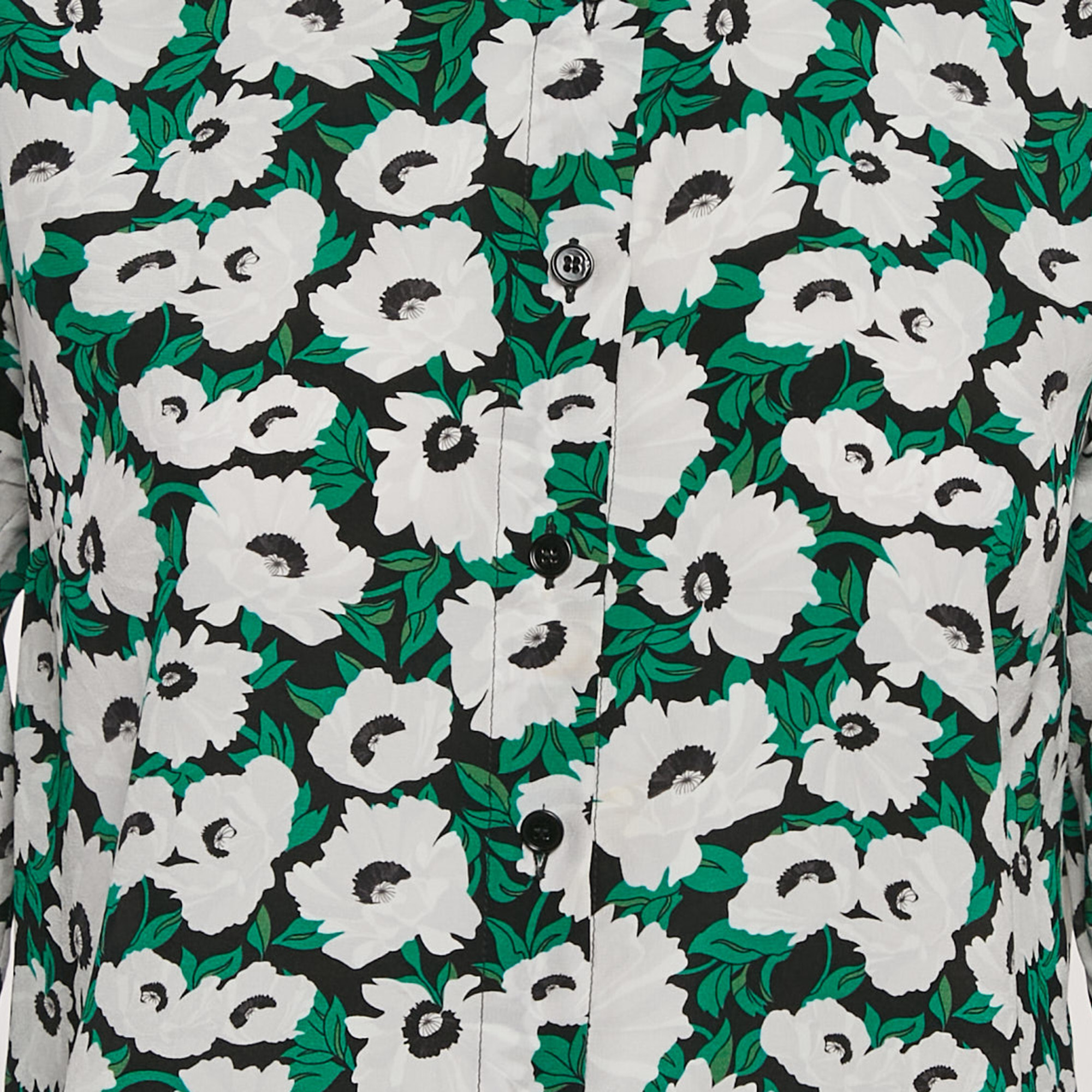 Stella McCartney Green Floral Print Silk Long Sleeve Shirt S