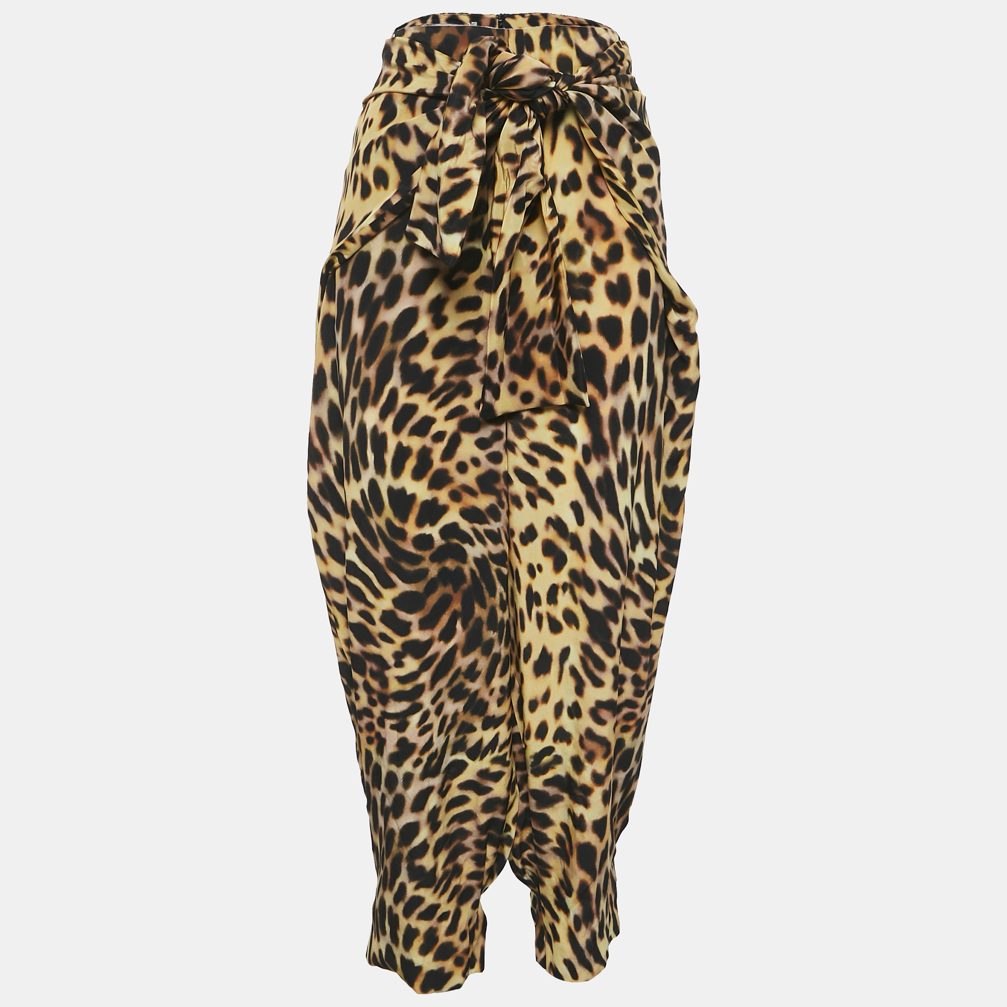 Stella McCartney Brown Leopard Print Silk Tie-Up Trousers M