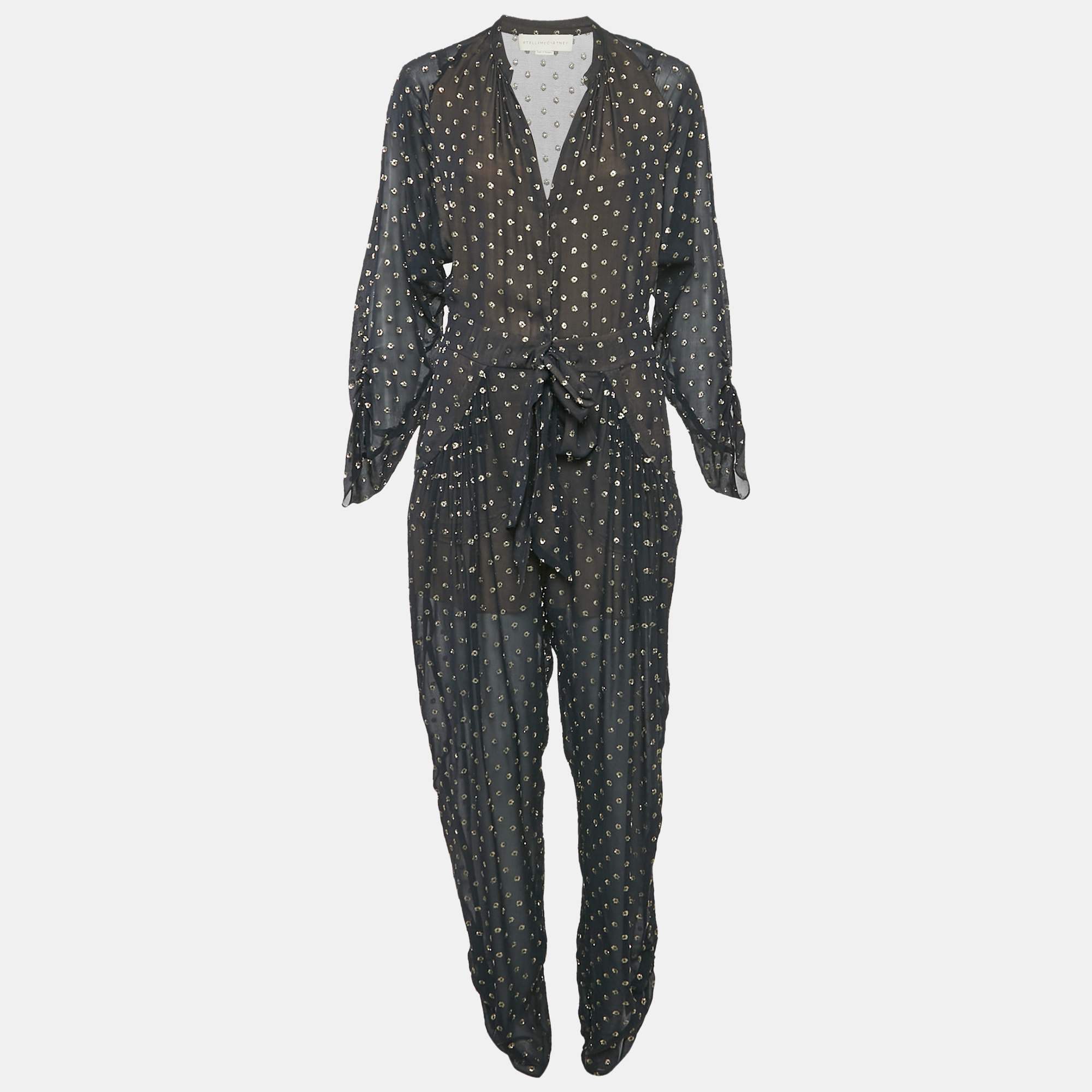 Stella McCartney Navy Blue Silk Lurex Fil-coupe Tie-Up Detail Jumpsuit M
Stella McCartney Navy Blue Silk Lurex Fil-coupe Tie-Up Detail Jumpsuit M