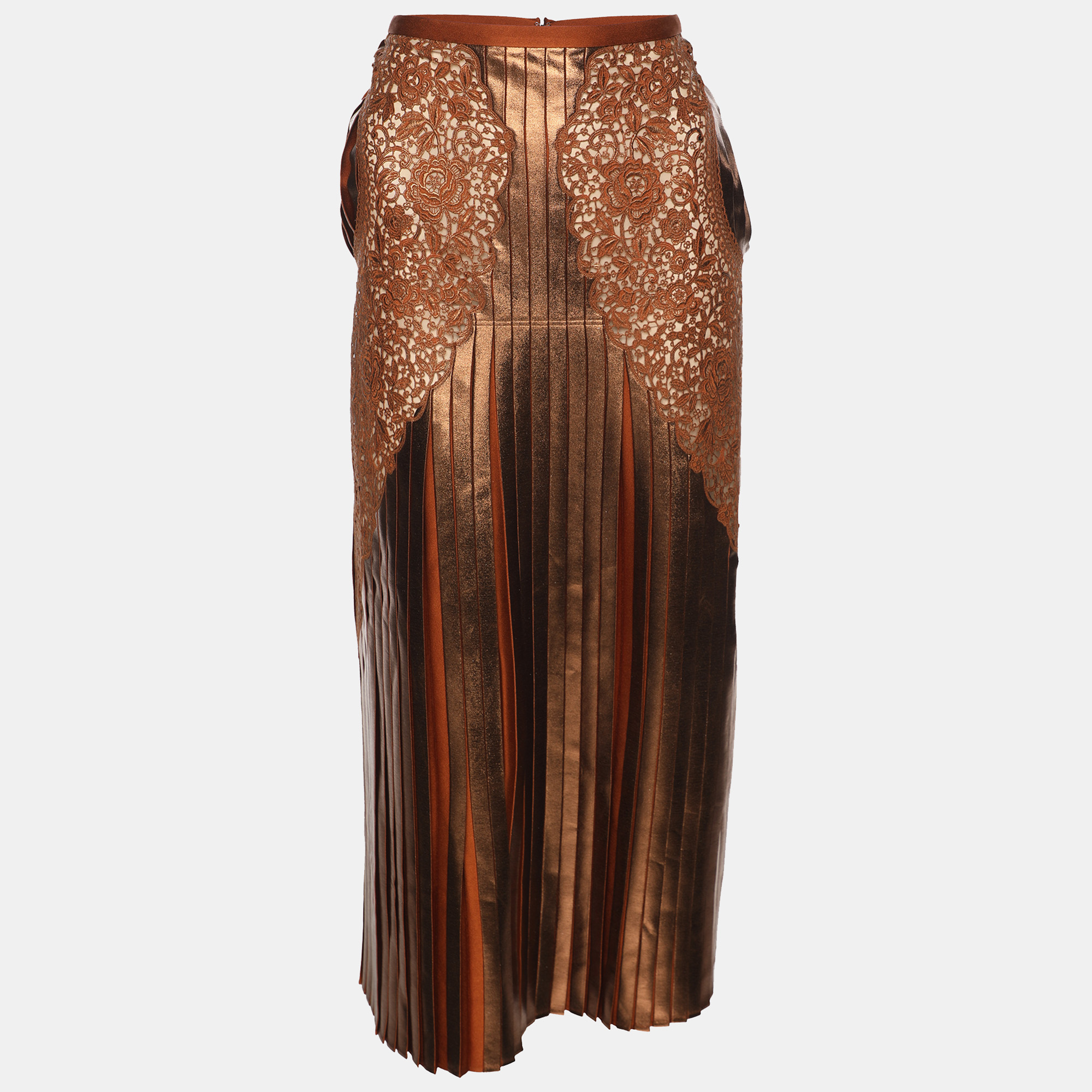 Brown Crepe Pleated and Lace Midi Skirt S - Stella McCartney - Modalova