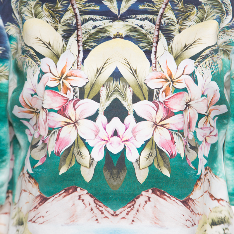 Stella McCartney Multicolor Hawaiian Print Stretch Cotton Buttoned Back Detail Top M