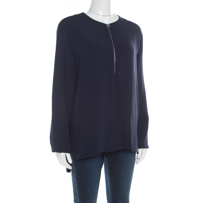 

Stella McCartney Navy Blue Crepe Front Zip Detail Long Sleeve Arlesa Top