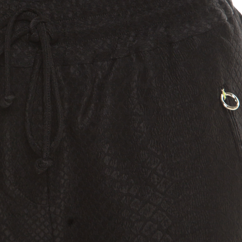 Stella McCartney Black Python Scale Patterned Jacquard Drawstring Detail Pants S