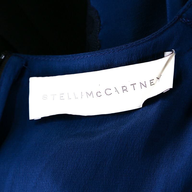 Stella McCartney Black And Blue Stretch Crepe Lace Detail Shift Dress M