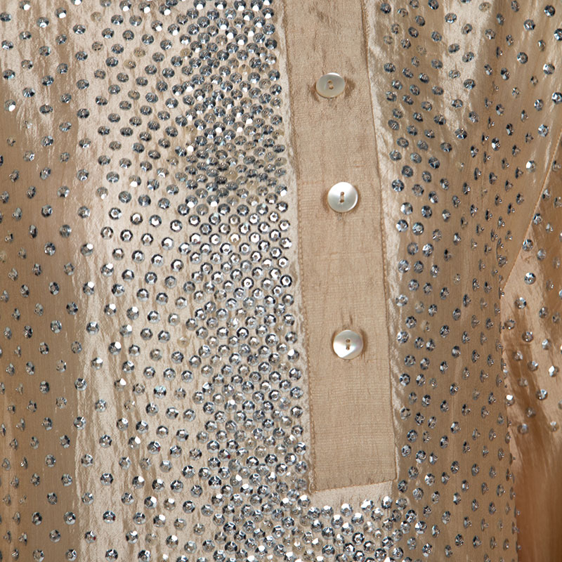 Stella McCartney Beige Silk Sequin Detail Balloon Sleeve Blouse S