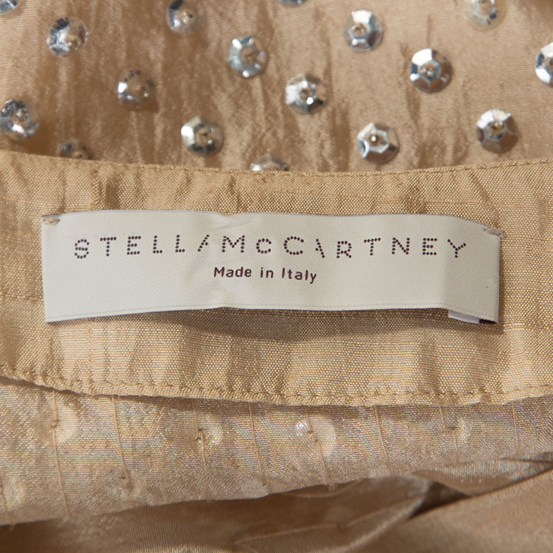 Stella McCartney Beige Silk Sequin Detail Balloon Sleeve Blouse S