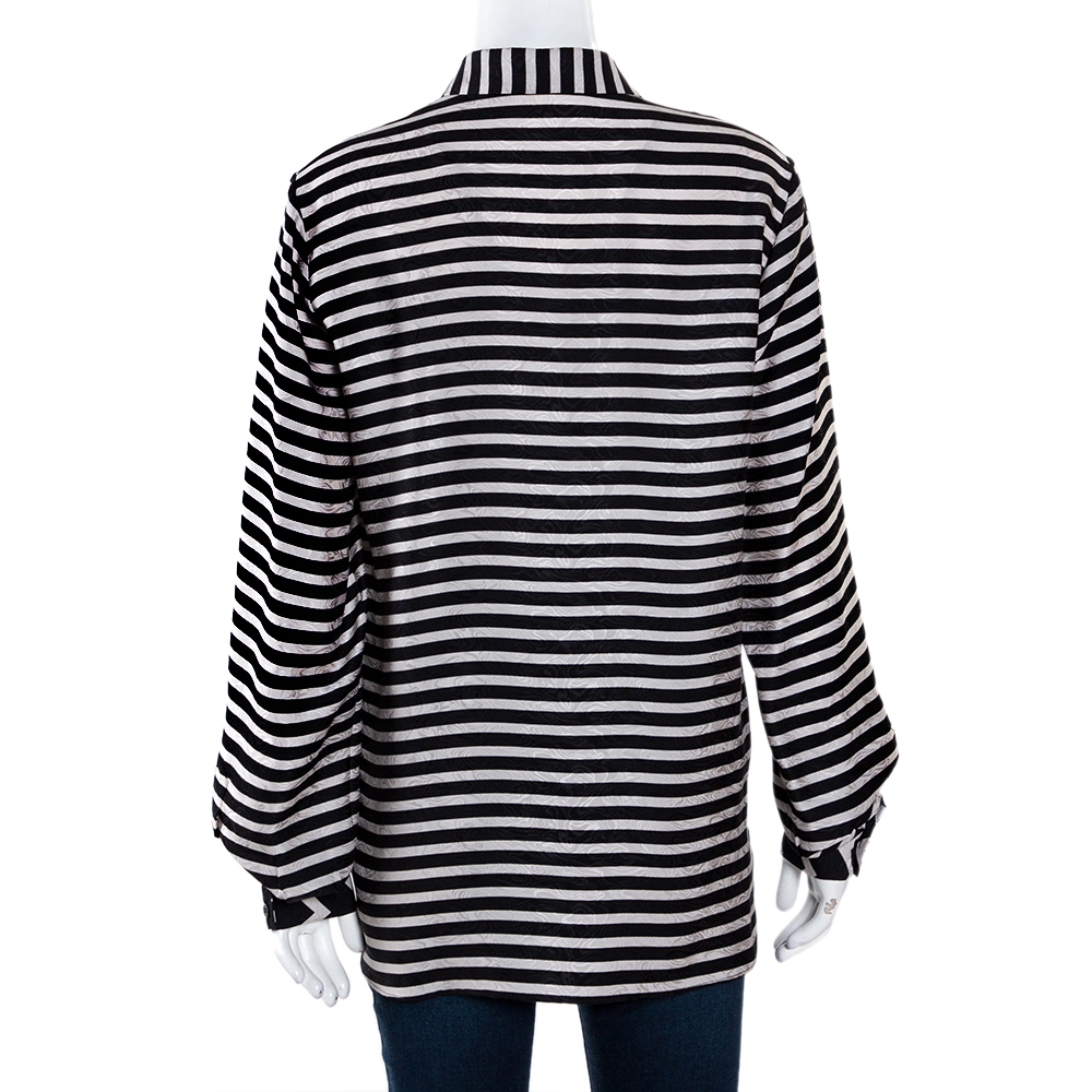 Stella McCartney Monochrome Silk Multiprint Long Sleeve Shirt M