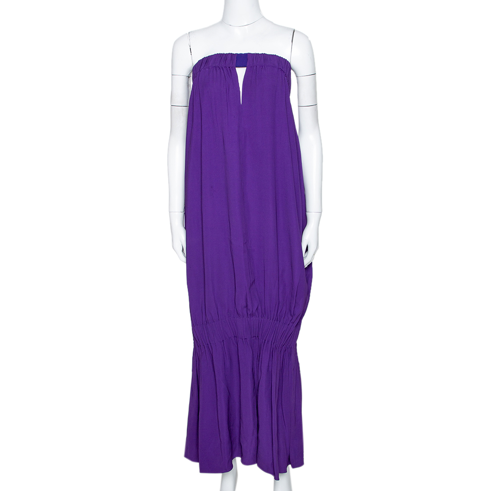 Image of Stella McCartney Purple Crepe Draped Strapless Dress M