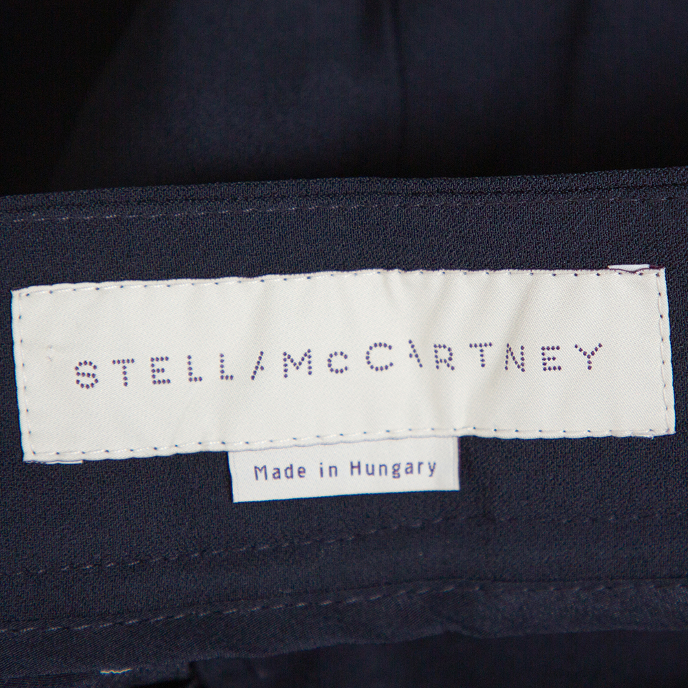 Stella McCartney Navy Blue Crepe Side Slit Detail Trousers S