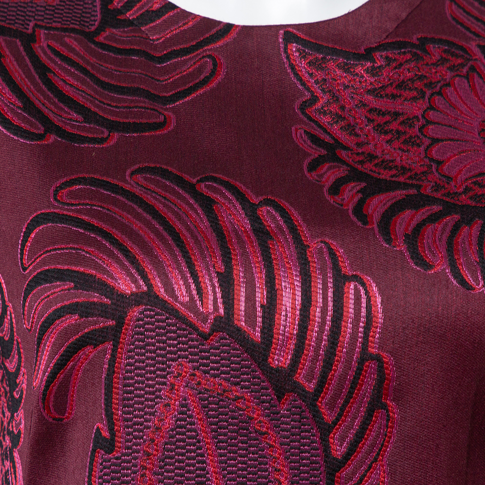 Stella McCartney Burgundy Floral Jacquard Wool Long Sleeve Dress M