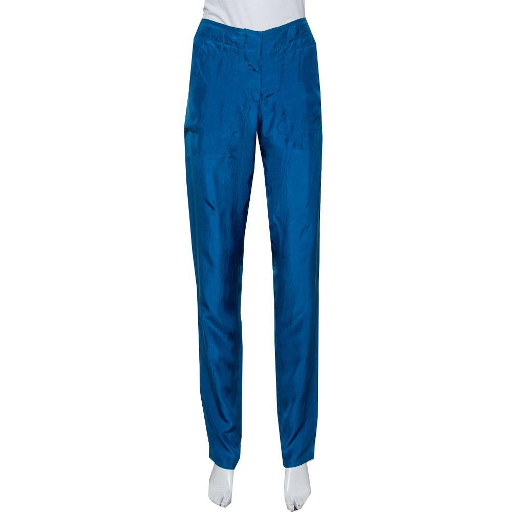 Stella mccartney blue silk tapered leg trousers m