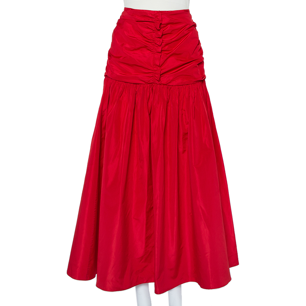 Stella McCartney Red Synthetic Ruched Waist Detail Maxi Skirt M