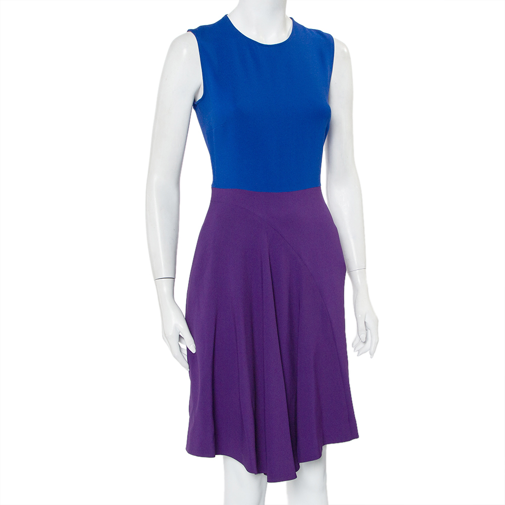 

Stella McCartney Blue & Violet Crepe Paneled Sleeveless Dress