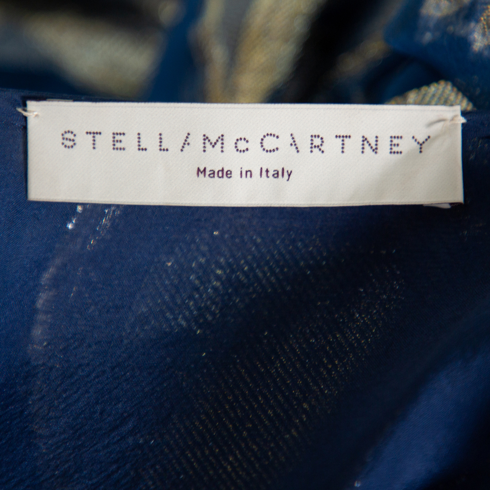 Stella McCartney Blue Floral Lamé Asymmetrical Hem Top M