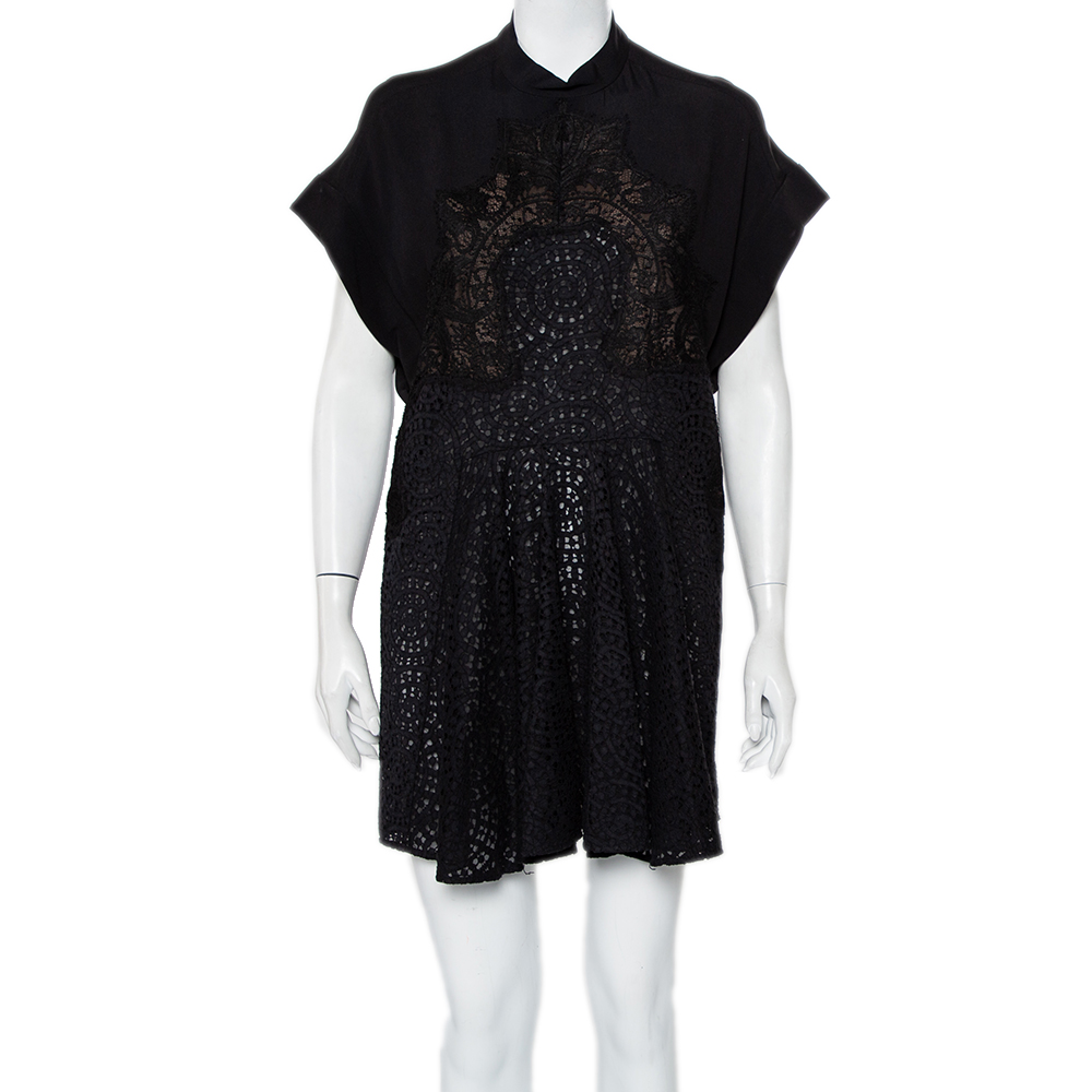 Stella McCartney Black Crepe & Lace Oversized Mini Dress M