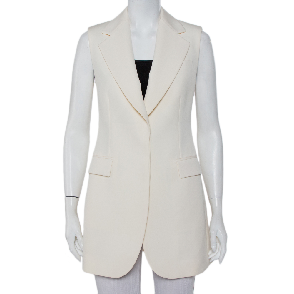 Stella McCartney Cream Wool Sleeveless Button Front Blazer Coat M