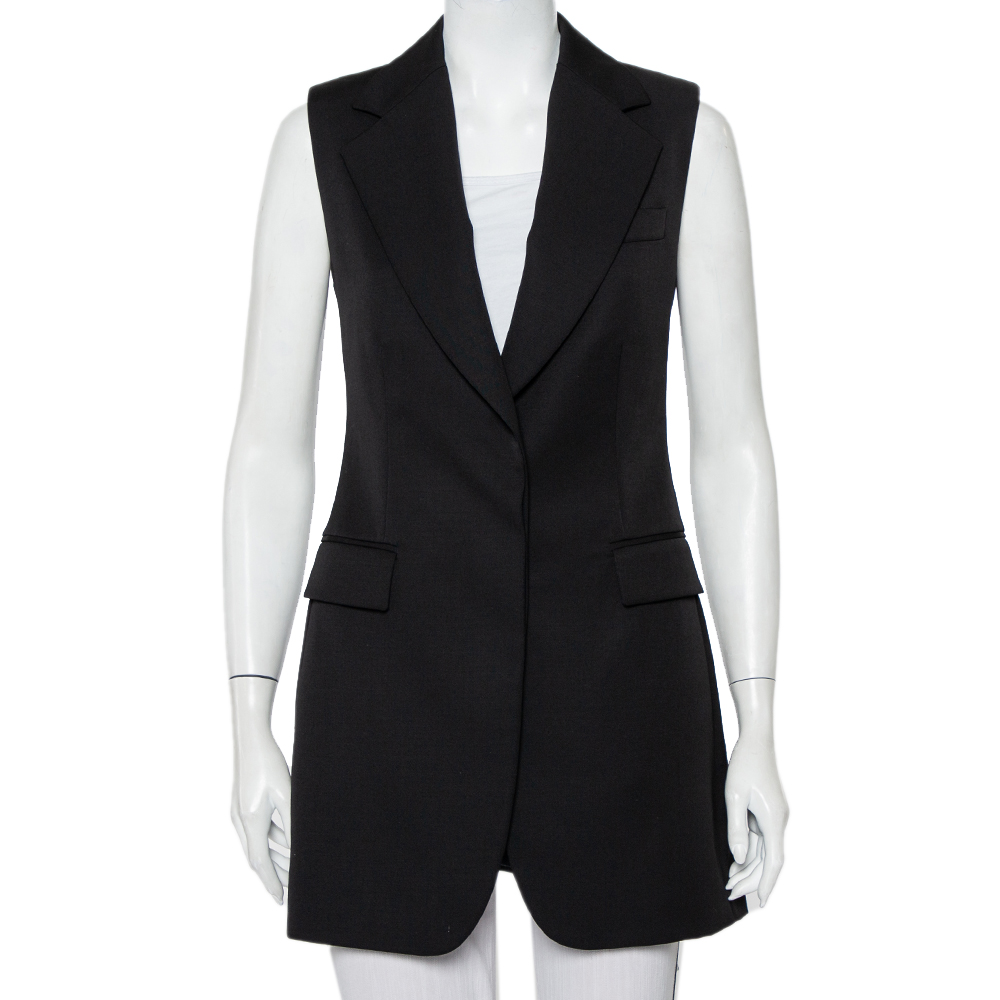 Stella McCartney Black Wool Sleeveless Long Blazer Jacket S