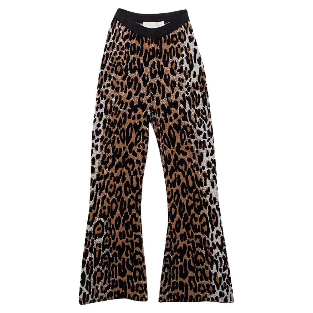 Stella McCartney Brown Leopard Print Jacquard Bootcut Cropped Pants XS