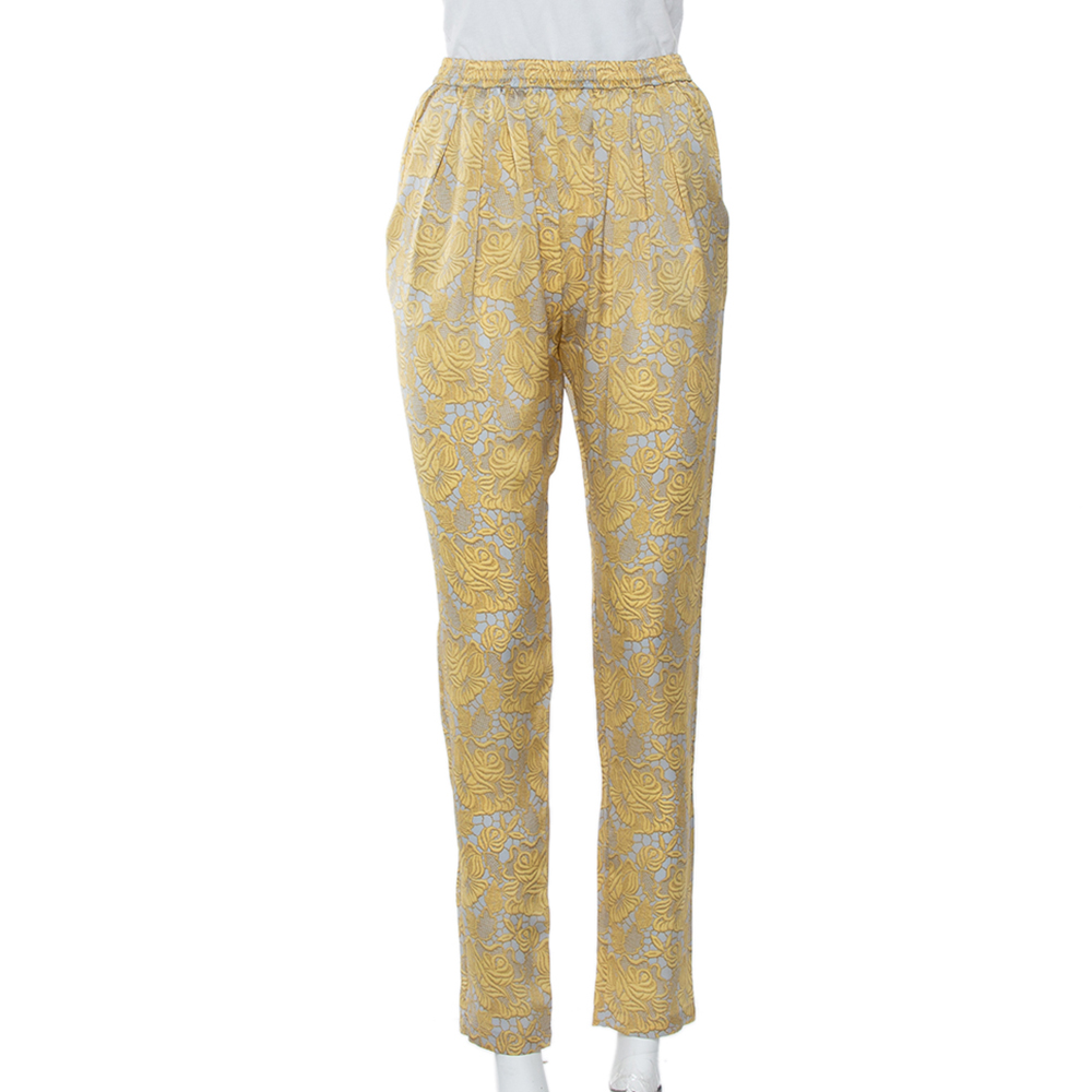 Stella McCartney Yellow Floral Printed Silk Tapered Pants S