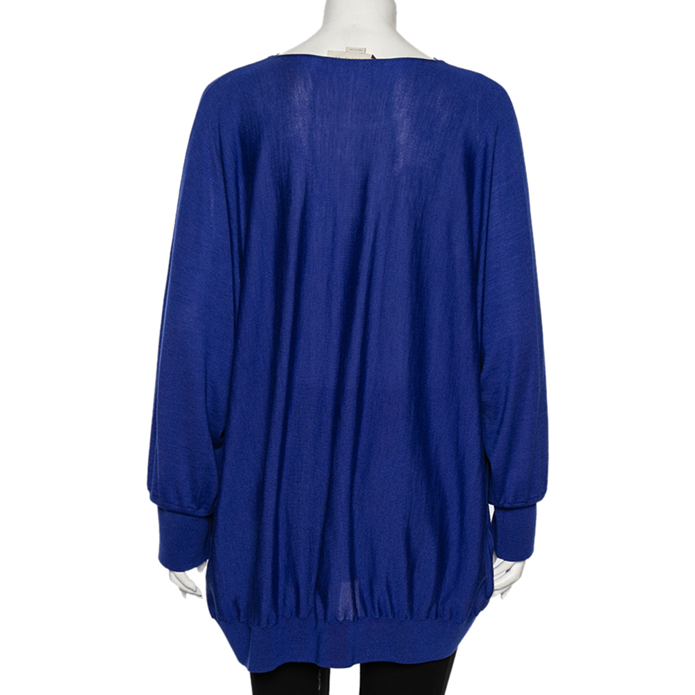 Stella McCartney Blue Wool Ribbed Sleeve Detailed Round Neck Sweater M
