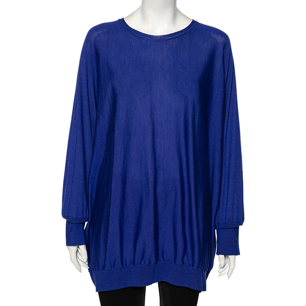 Stella McCartney Blue Wool Ribbed Sleeve Detailed Round Neck Sweater M