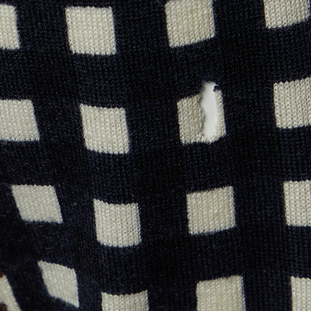 Stella McCartney White Leopard And Check Print Wool Long Sleeve Sweater M