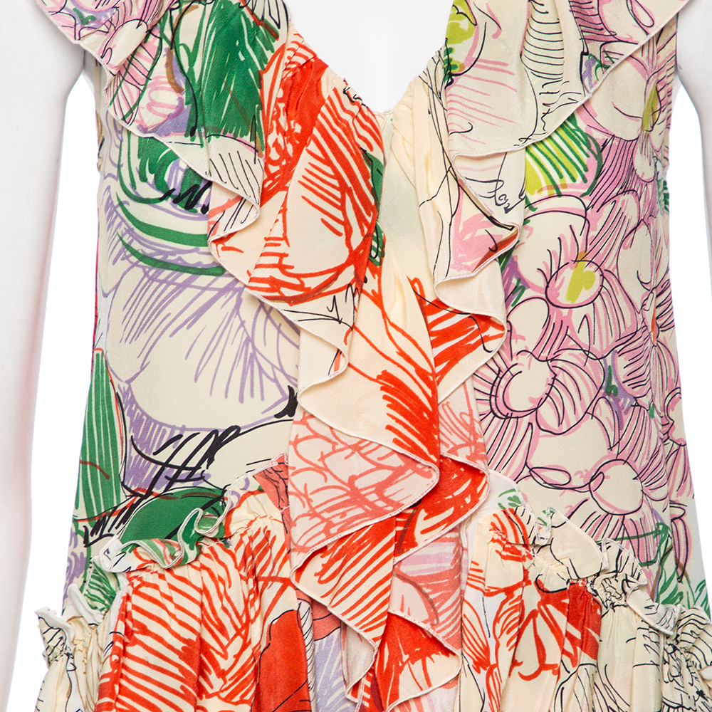 Stella McCartney Multicolored Floral Printed Silk Ruffled Sleeveless Top S