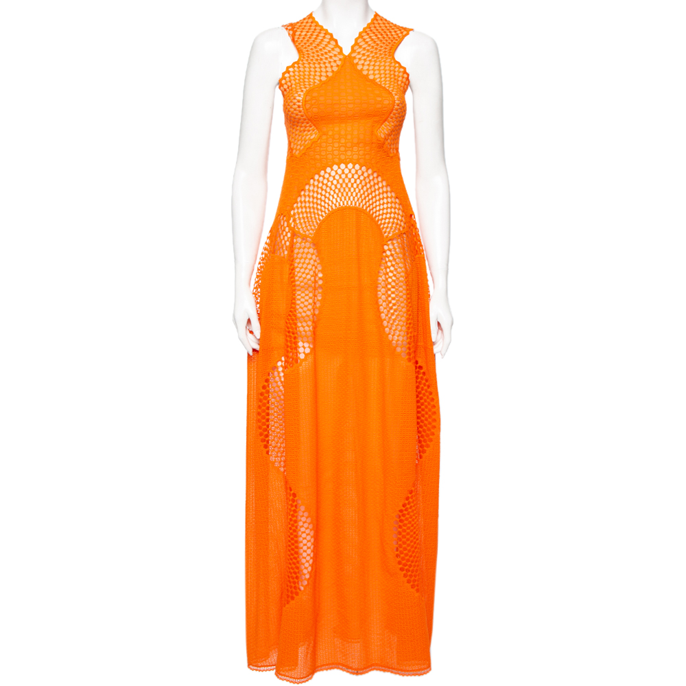 Stella McCartney Orange Lace & Mesh Inset Sleeveless Maxi Dress XS