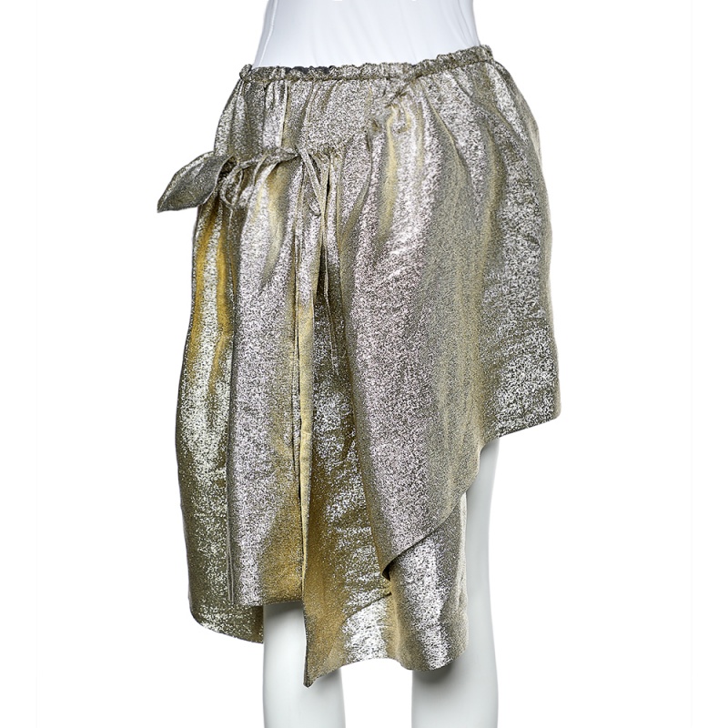 Stella McCartney Gold Lurex Gathered Brynn Asymmetric Skirt M