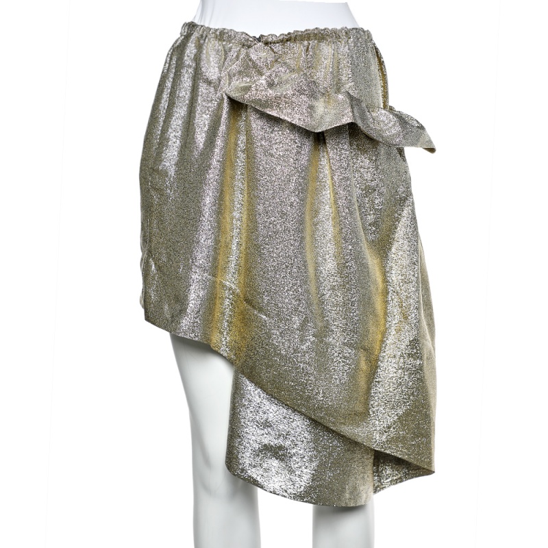 Stella McCartney Gold Lurex Gathered Brynn Asymmetric Skirt M
