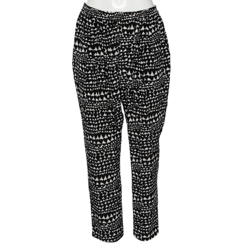 Stella McCartney Monochrome Heart Printed Silk Pants M