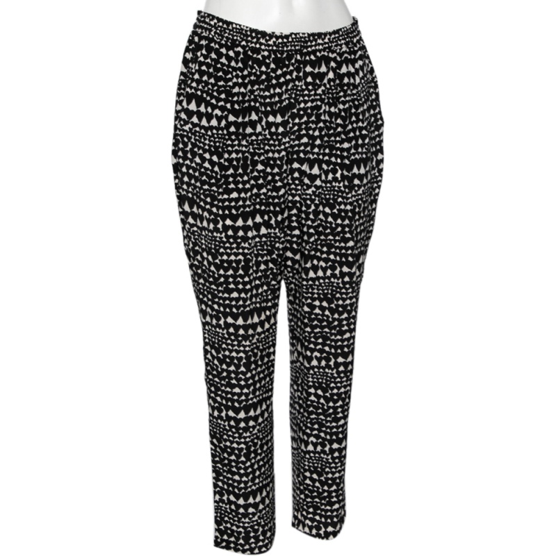 Stella McCartney Monochrome Heart Printed Silk Pants M