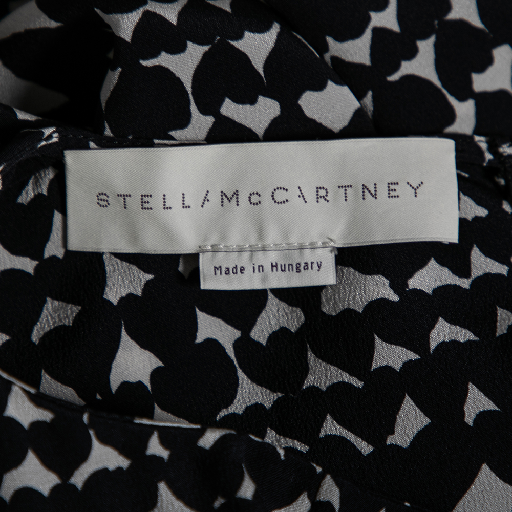 Stella McCartney Monochrome Heart Printed Silk Flounce Top M
