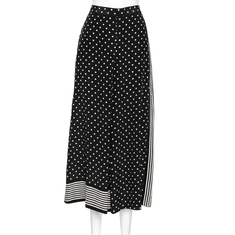 Stella McCartney Monochrome Polka Dotted Silk Wide Leg Pants S