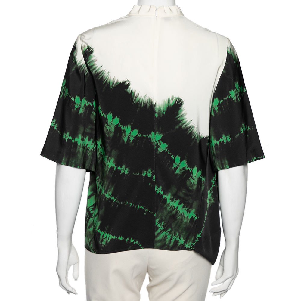 Stella McCartney Black Tie-Dye Printed Silk Asymmetrical Draped Blouse M