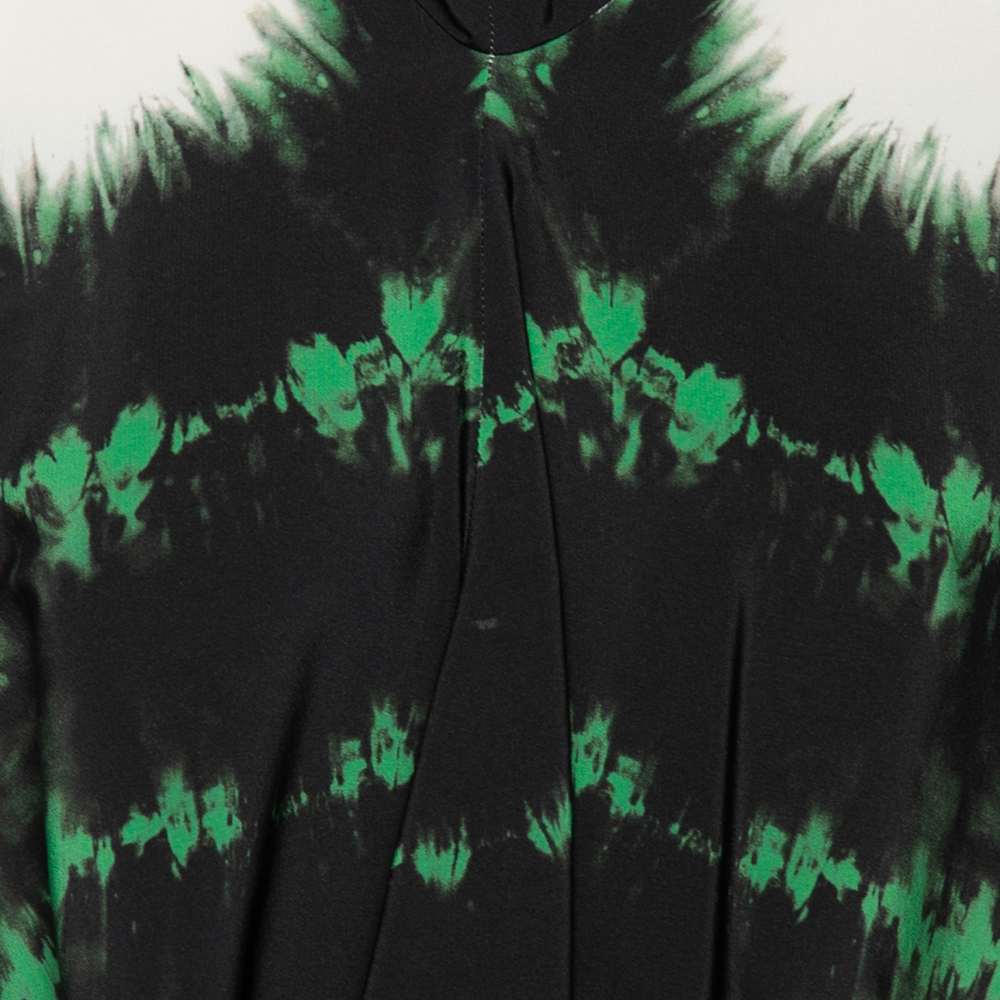 Stella McCartney Black Tie-Dye Printed Silk Asymmetrical Draped Blouse M