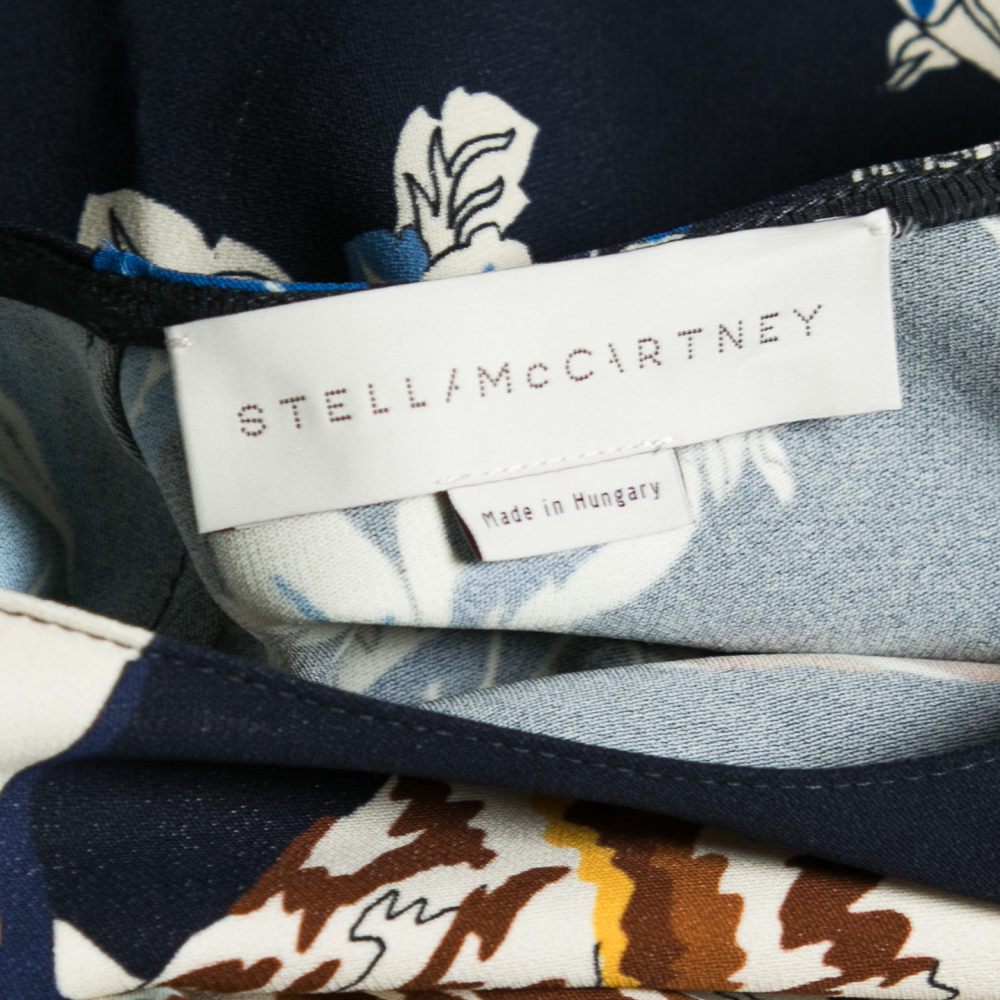 Stella McCartney Navy Blue Stretch Crepe Cat Print Blouse S