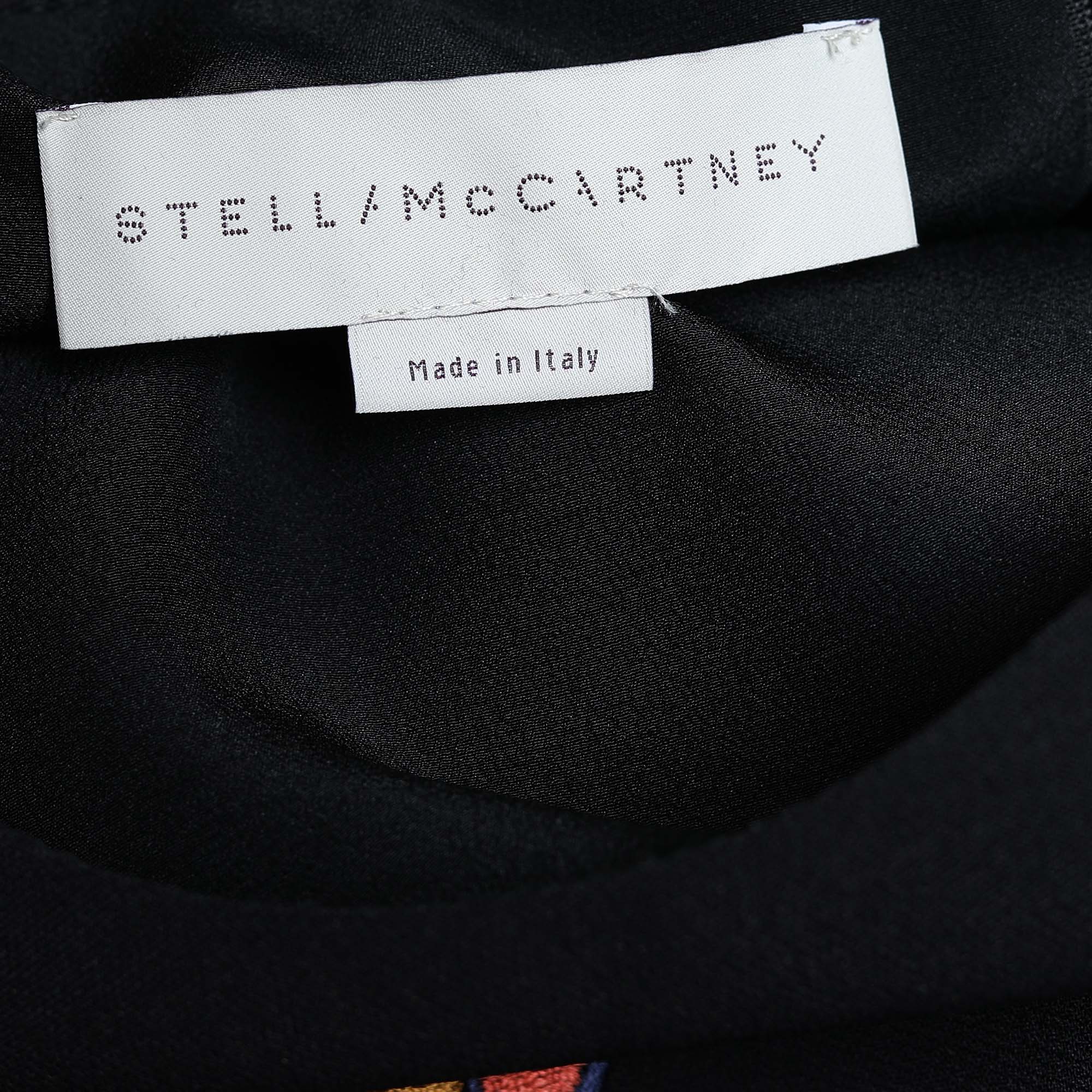 Stella McCartney Black Crepe Patch Detail Long Sleeve Top S