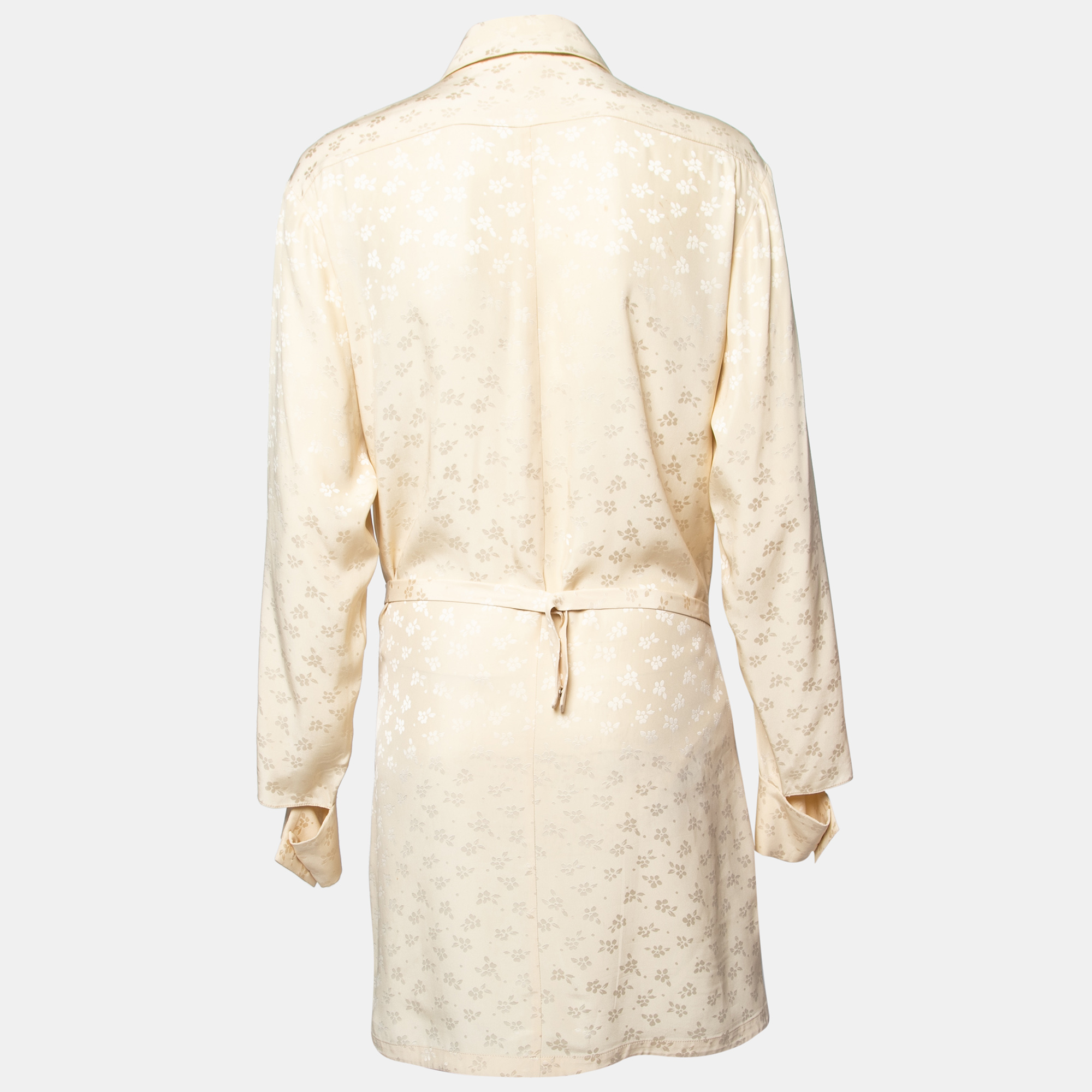 

Stella McCartney Light Beige Floral Crepe De Chine Wrap Detail Shirt Dress