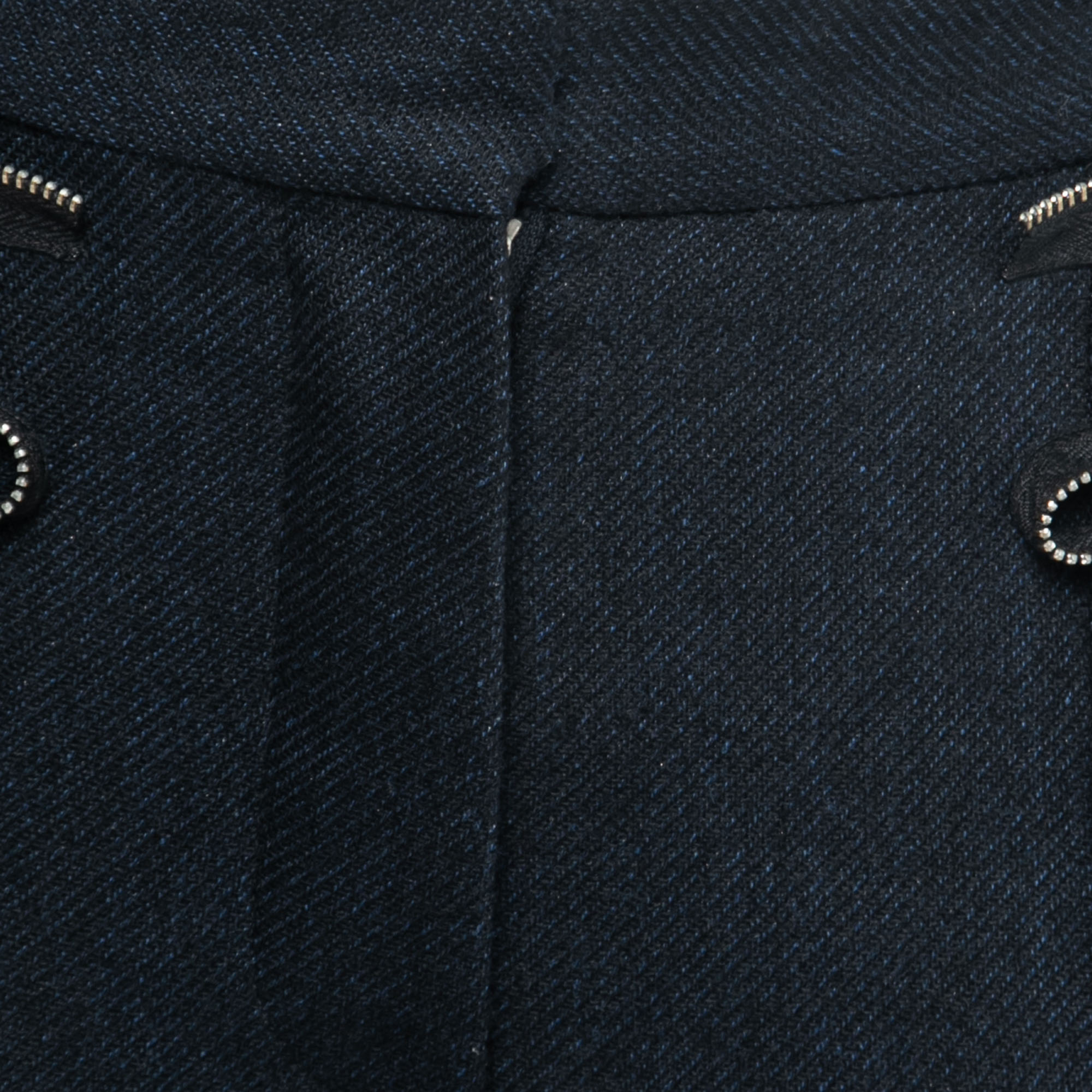 Stella McCartney Navy Blue Striped Wool Ruffle Zip Detail Trousers S