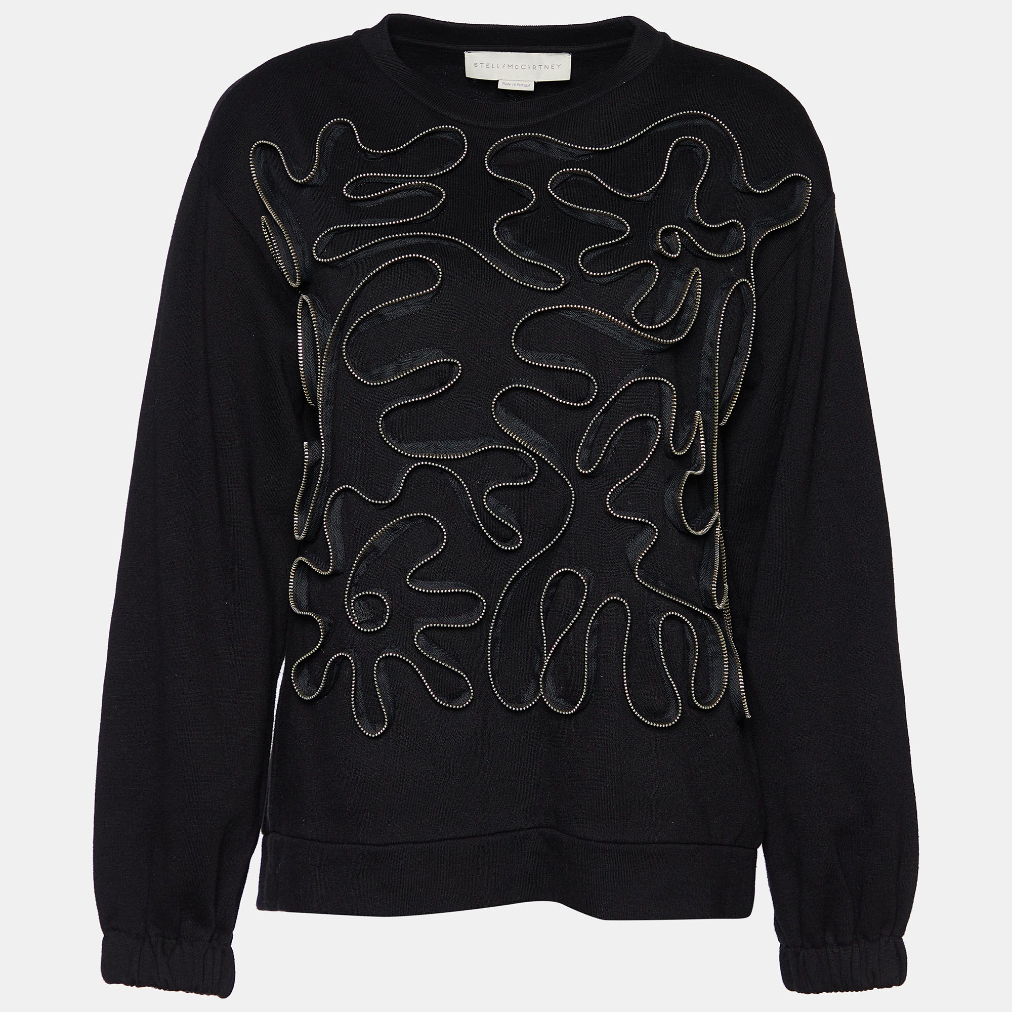 Stella McCartney Black Zipper Squiggle Cotton Knit Sweatshirt XS