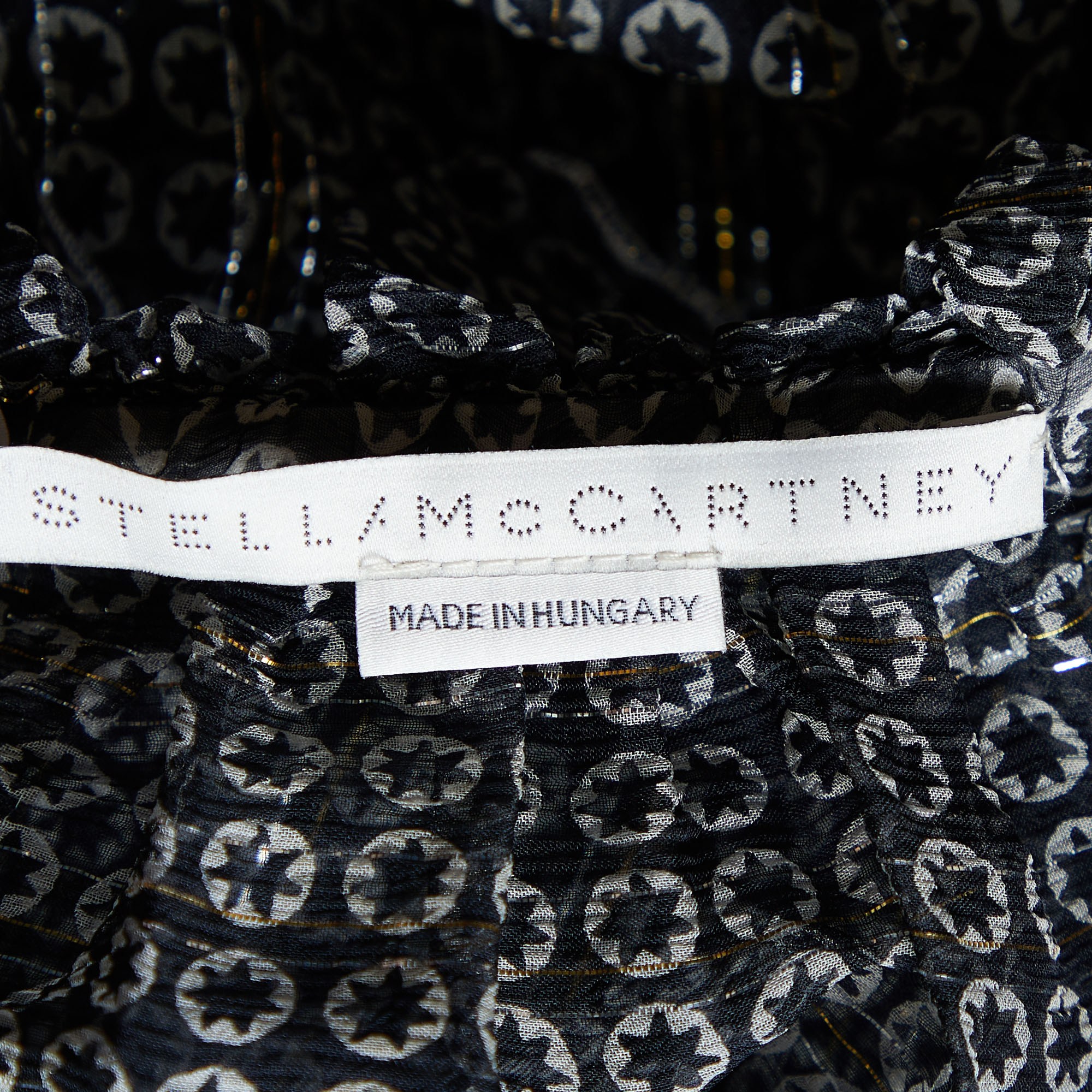 Stella McCartney Black Monochrome Printed Silk Top S