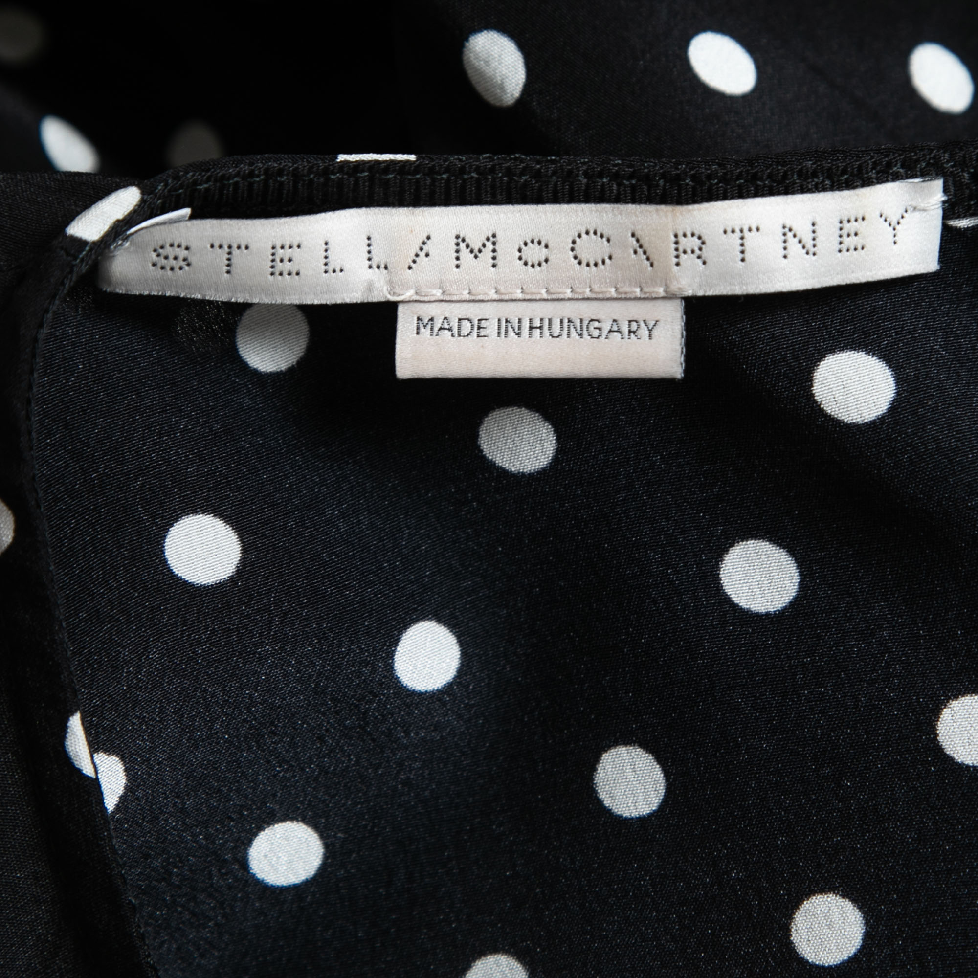Stella McCartney Black Polka Dotted Silk Draped Peplum Top M