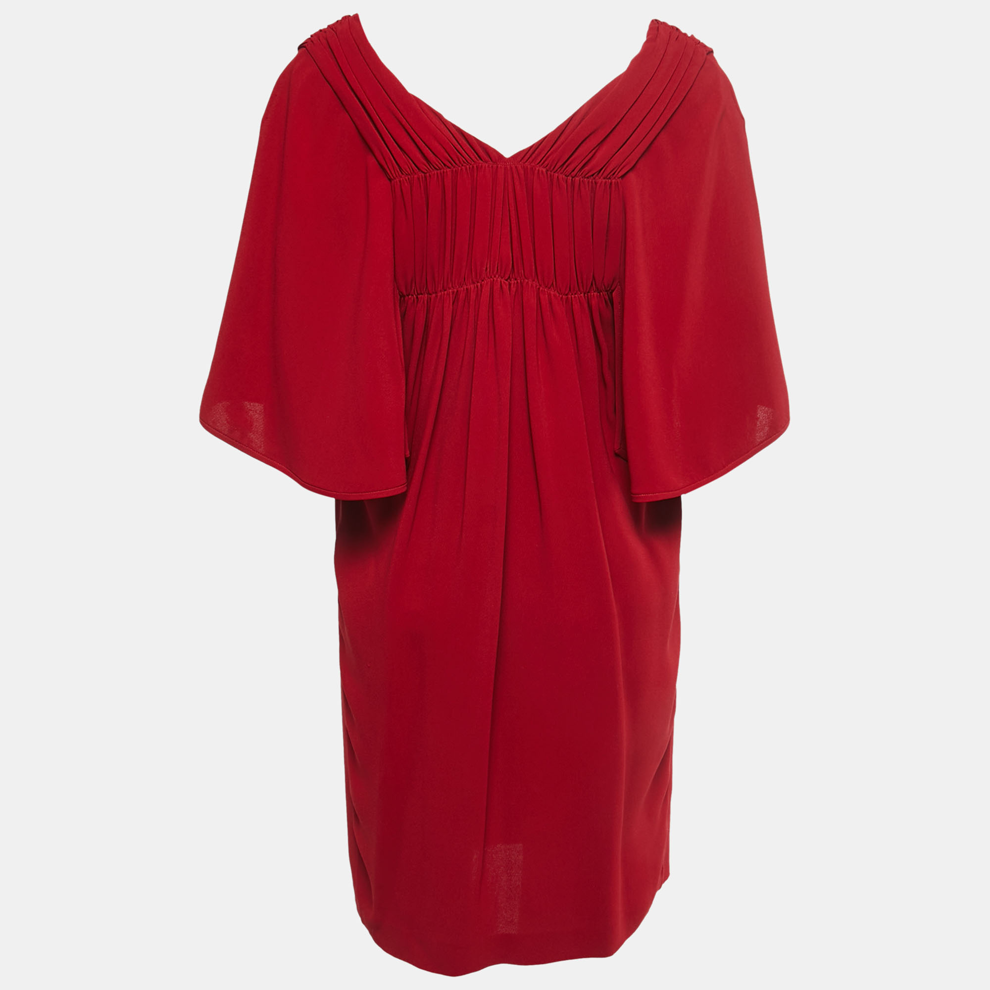 Stella McCartney Red Crepe Gathered Shoulder Shift Dress S